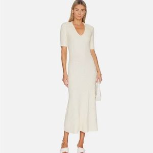 Line & Dot Lily Sweater Dress S Collared Short Sleeve Rib Knit Boucle Midi NWD